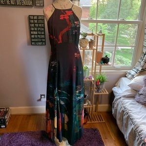 Anthropologie Floral Floor-Length Halter Dress